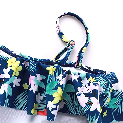Girls Floral Print 1 Piece Swimsuit Kids Ruffle One Shoulder Bathing Suit Modest Beach Swimwear Bodysuit2