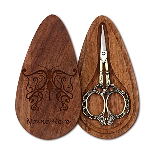 Personalized Custom Needlework Craft Scissor with Engraved Wood Box European Vintage Scissor Gift for Women (sty1)