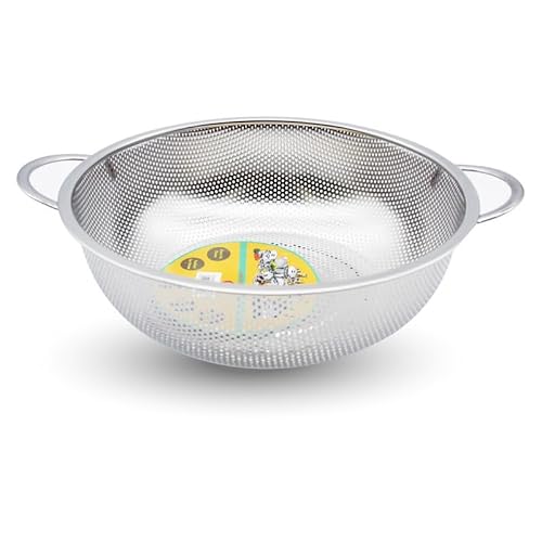 STL Steel Colander with Double Handles 16.5cm, Micro-Perforated for Draining Pasta, Rice, Fruits, Vegetables, Dishwasher Safe Kitchen Strainer, Metal Food Filter, Easy to Clean and Durable