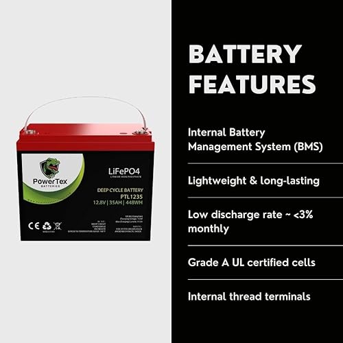 Miniatura 3 de Powertex - Batería LiFePO4 de ciclo profundo de 12 V 35 Ah de 448 Wh, batería de repuesto SLA con BMS integrado para energía solar, marina, RV,