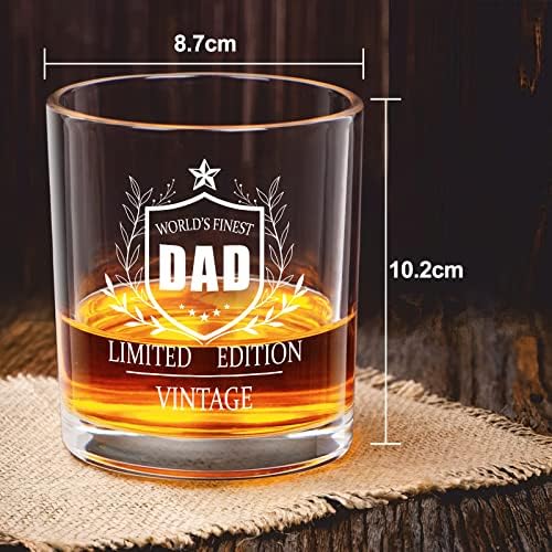 Yrendenge Gifts for Dad Personalised Crystal Whiskey Glass Whisky Tumbler-World's Finest Dad, Old Fashioned Whiskey Glasses Gifts for Daddy on Christmas Fathers Day Birthday Anniversary 11 oz