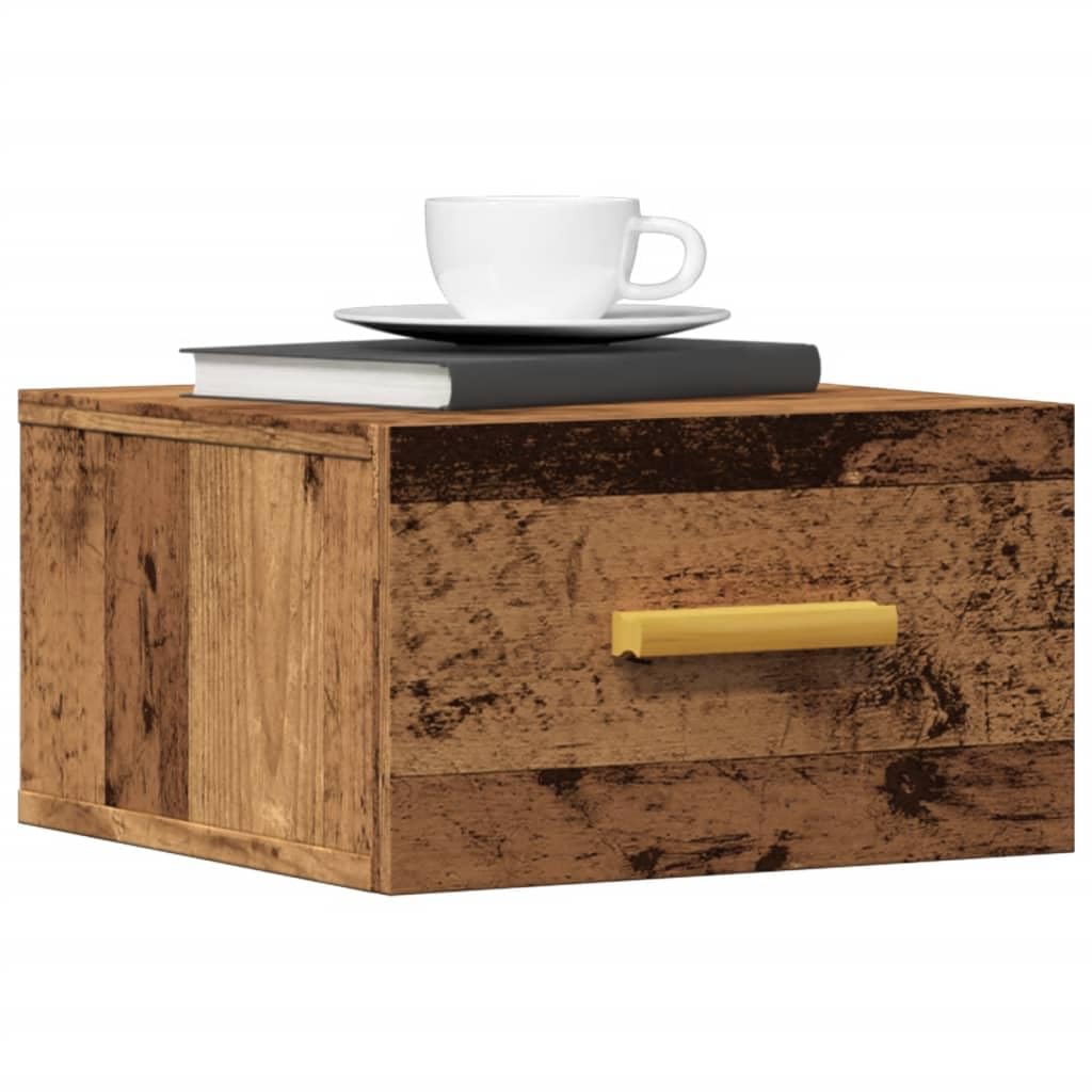 Comodino sospeso da parete, effetto legno anticato, comodino sospeso in legno per camera da letto e soggiorno, console da parete salvaspazio, 35 x 35 x 20 cm