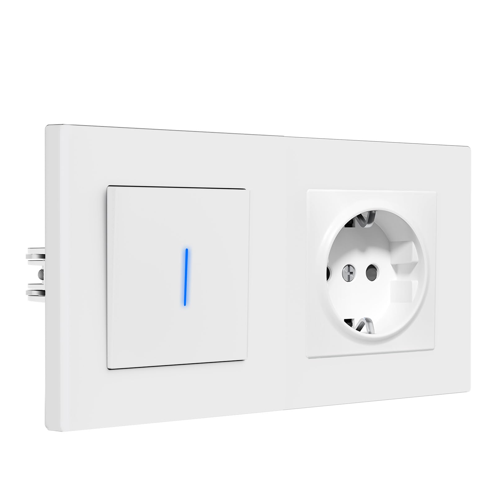 BSEED Switch with Plug, Wall Switch with Claws, 1 Gang 2 Way, Rocker with LED Indicator, Matte PC Frame, Easy to Install, 157 x 86 mm White