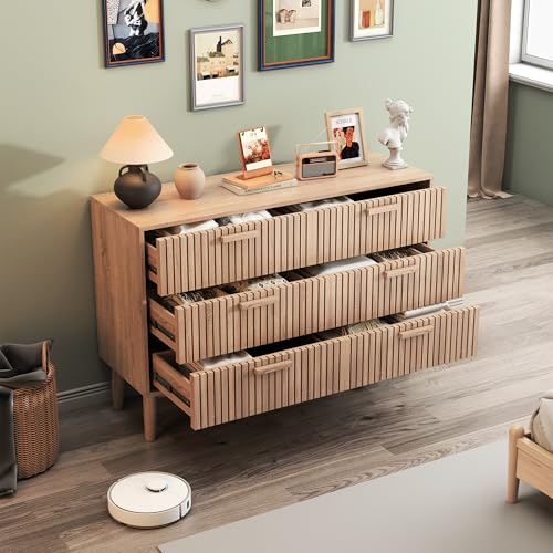 Rattan-Kommode, moderner Nachttisch mit 6 Schubladen, Vergoldete...