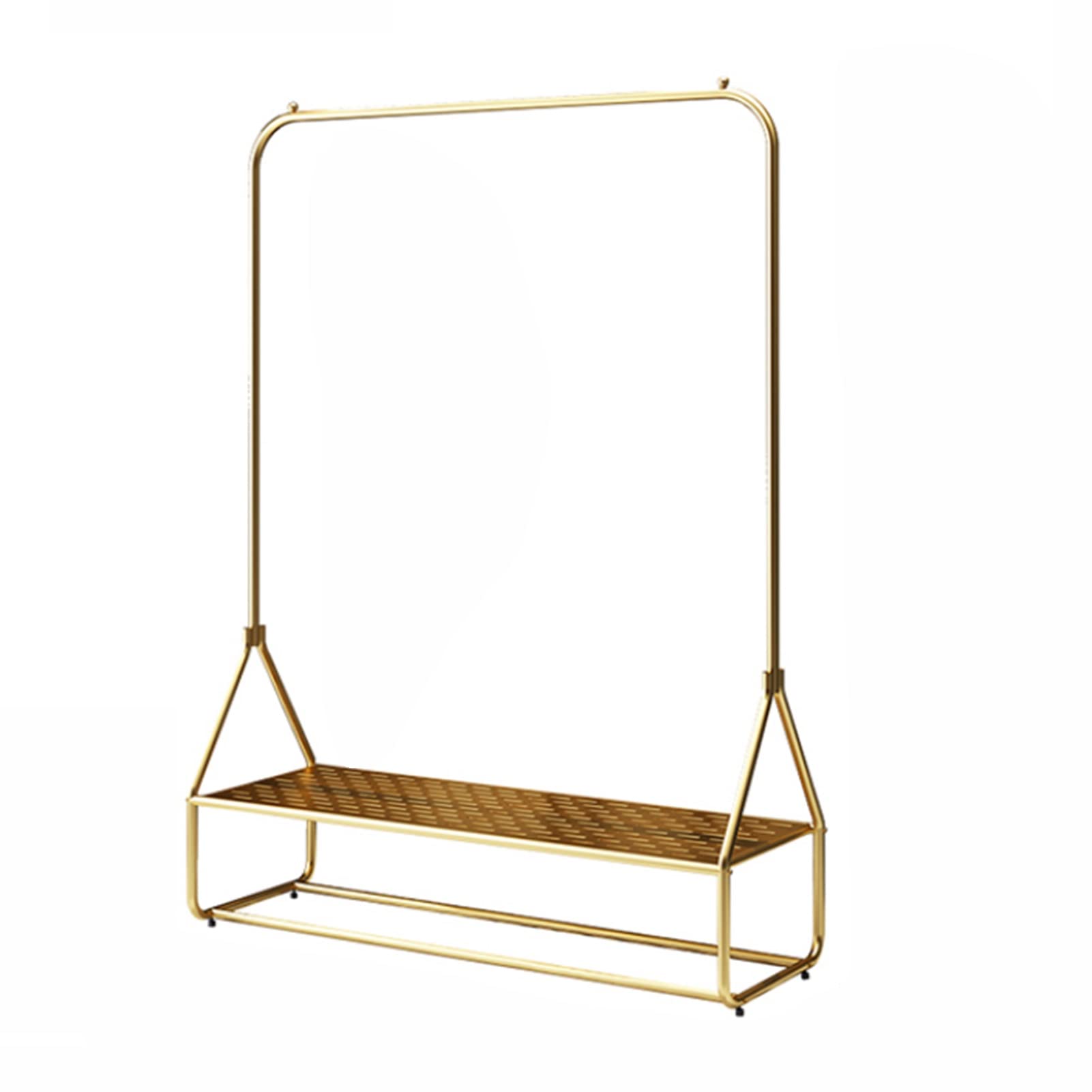 Porte-manteau en métal doré 150x42x165cm avec étagère de rangement
