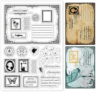 GLOBLELAND Vintage Postcard Clear Stamps Retro Postmark Postage Silicone Clear Stamp Seals for Cards Making DIY Scrapbooking Photo Journal Album Decoration