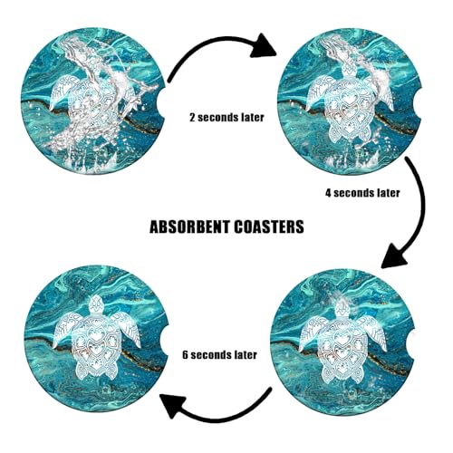 Cup Holders Car Coasters - Sea Turtle Marble Absorbent Ceramic Coaster, Drink Cup Holder Coasters, Auto Accessories for Women & Men, Pack of 2 by PUIBUN - Used condition - Image 6