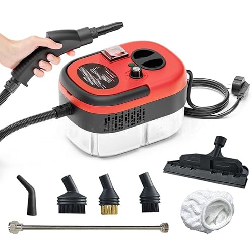 スチームクリーナー 高温高圧蒸気洗浄機 大容量1.2L ハンディ 6段階調整 15S急速加熱100℃殺菌、豊富な付属品を備えた 家庭掃除 キッチン/油煙/油汚れ/冷蔵庫用/洗濯機/エアコン/ホテル/ガラス洗浄 (各種サイズをご用意) (レッド,アップグレー