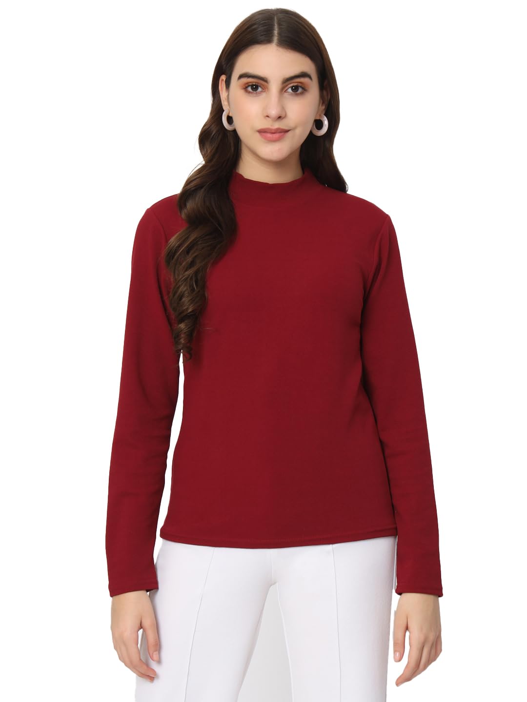 Istyle CanSolid HIgh Neck Full Sleeve Stretchable Slim Fit Top for Women | Tops for Women | high Neck top for Women | Winter Tops for Women