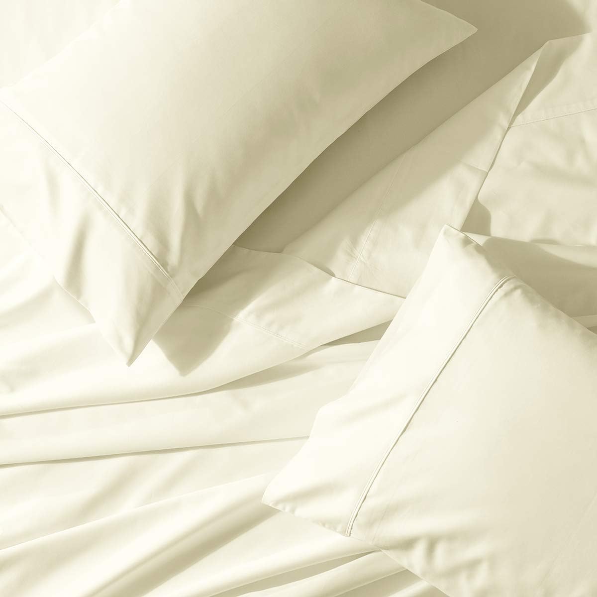 Sheetsnthings Solid 450-Thread-Count, 100-Percent Cotton Queen Attached Waterbed Sheets Set, White
