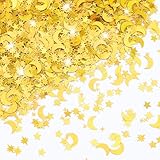 4000 Pcs Star Confetti, Glitter Confetti, Holographic Metallic Star Glitter, Holographic Moon for Party Decorations, Wedding, Birthday, Festival, DIY, Gold, 10mm