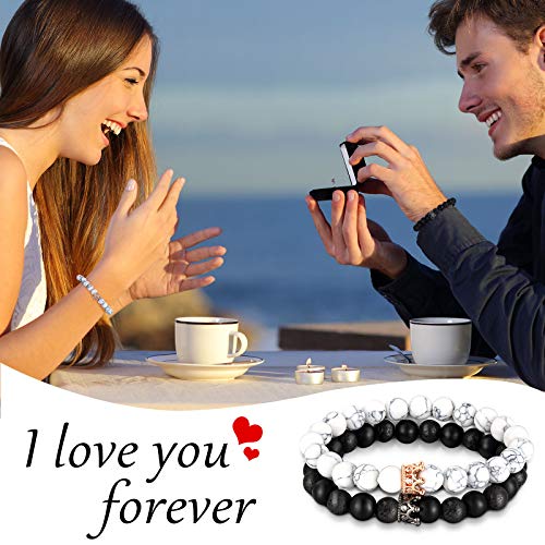 8 Pieces Couples Necklace Bracelet Matching Bracelets Set for Women Men, Her King His Queen I Love You Heart Crown… - Image 3