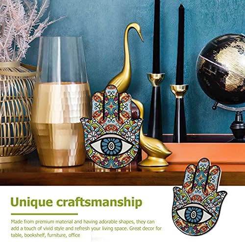 VALICLUD 2pcs Ceramic Hamsa Fatima Hand Evil Eye for Luck Statue Ornament Nazar Lucky Blue Charm Amulet Blessing Home Office Decor