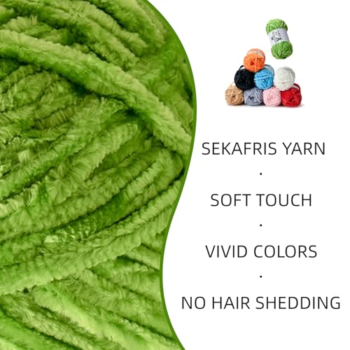 Image of 2 Pack Plush Chenille Chunky Yarn - Fluffy Velvet Yarns Crochet for Blanket Knitting and Crocheting - Soft Baby Yarn for Crocheting - Amigurumi Crochet Yarns 100g (87yds) (2 Emerald Green)