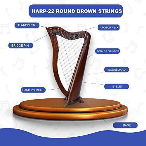 Sturgis Midwest Brown 22 Strings Round Lever Harp with Bag, Tuner and Extra Nylon Strings - Thumbnail 2