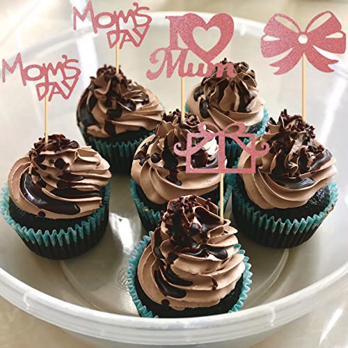Uxyokm 24Pcs Mother's Day Cupcake Toppers Glitter Happy Mother's Day Cupcake Toppers I Love Mum Cupcake Picks Mother Birthday Party Cake Decorations Supplies Mother Day Cupcake Picks Mom Cupcake Picks #TOP1