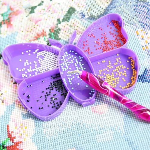 5 Grid Diamond Art Painting Tray Kits Butterfly Shape Drill Tray Plate Diamond Art Painting Pen Nail Art Beading Plates Cross Stitch Tools Kit(Purple) - Image 4