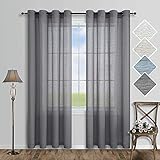 Dark Grey Sheer Curtains 95 Inches Long for Living Room 2 Panel Set Grommet Window Drape Textured...