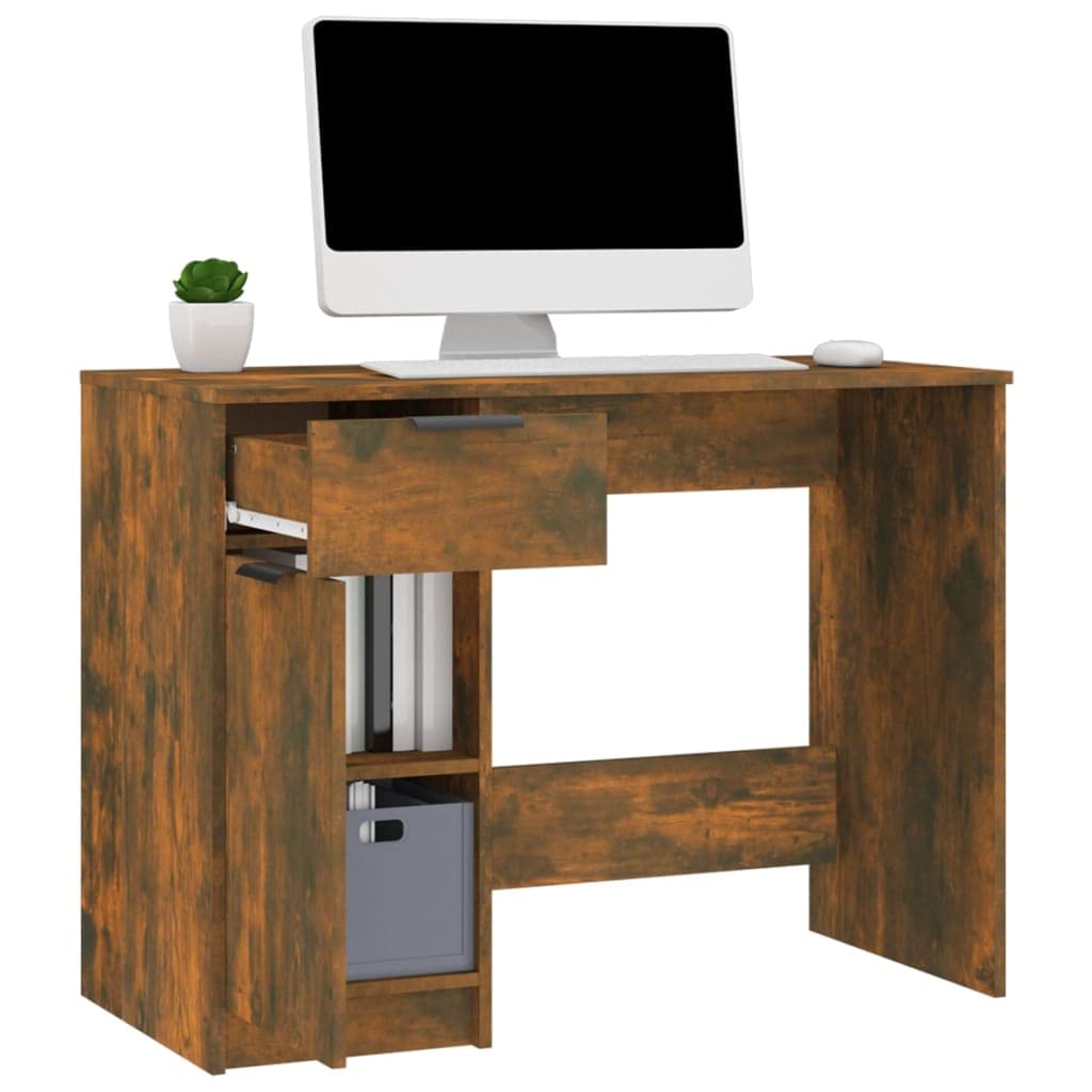 Schreibtisch Räuchereiche Holzwerkstoff 100x50x75 cm mit Schublade Stauraum und Ablage für Büro Homeoffice Arbeitszimmer ergonomisch platzsparend