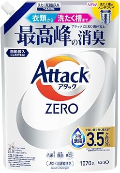 アタックZERO ドラム式専用 洗濯用洗剤 アタック液体史上 最高の清潔力 (詰替 1070g) (通常1070gX3ko, 通常)