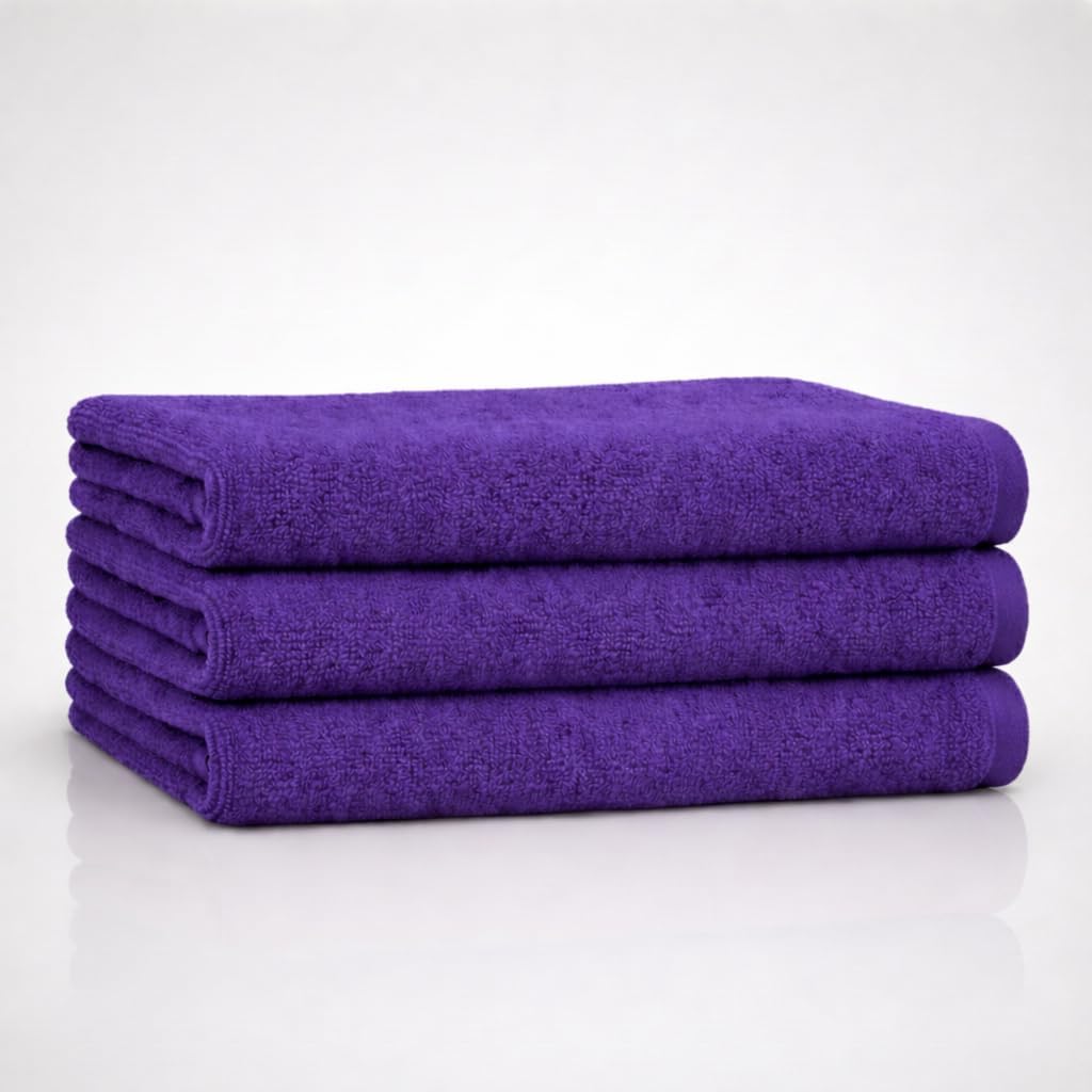 16x26 | Terry Velour Towels, Bath Towels, Washcloths | Cotton | Face Towels, Bathroom use, Gym and spa Towel | Bathroom Towels (3, Purple)