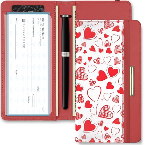 Image of Letter Checkbook Cover, RFID Blocking Checkbook, Stylish, Lightweight, Slim Durable, Multi-Functional Checkbook Holder for Personal and Business Checks (Heart)