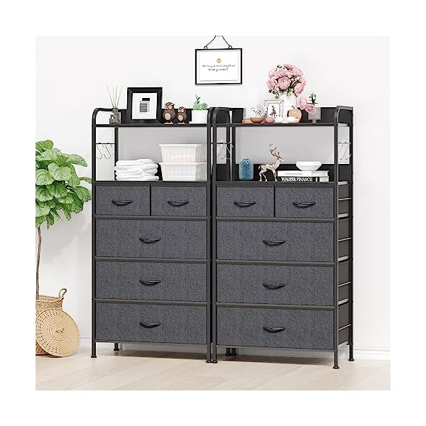 Jojoka dresser for bedroom with 5 drawers dressers chests of drawers for hallway entryway storage organizer unit with fabric sturdy metal frame wood tabletop easy pull handle  urban country home decor