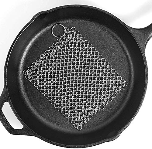 Ationgle 8"x6" Stainless Steel Cast Iron Cleaner 316L Chainmail Scrubber for Cast Iron Pan Pre-Seasoned Pan Dutch Ovens Waffle Iron Pans…