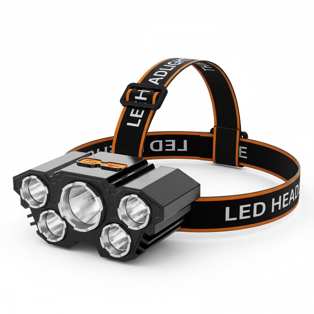 Rechargeable LED Headlamp, 5 LED Lights with 3 Lighting Modes, 800 Lumens High Brightness, Adjustable Head Strap, for Hiking, Camping, Hunting, Cycling-image-4