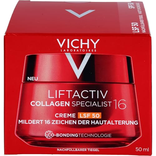 Vichy Liftactiv Collagen Specialist 16, Crema Viso Anti-Età SPF50 Ricaricabile, Rughe Profonde e Linee Sottili Ridotte, Pelle Protetta dai raggi UV, Con Ramnosio, Matrixyl e Maitake, 50 ml