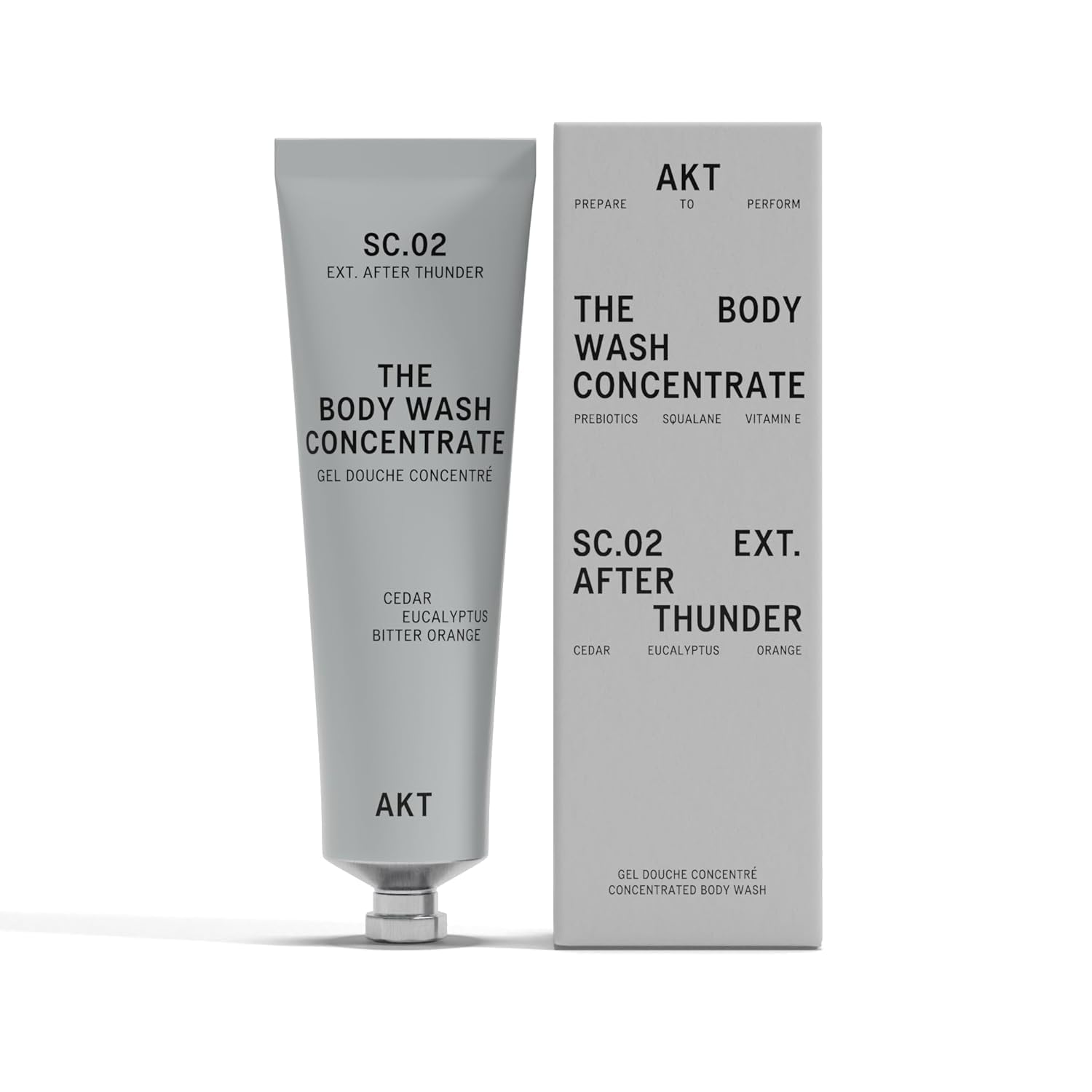 Akt – The Body Wash Concentrate. PREPARE, PROTECT & ENRICH your skin. 3x concentrate no added water! Olive Squalane, Vitamin E. 1 tube lasts up to 3 months. 100ml/3.4 Fl.Oz (SC.02 AFTER THUNDER)