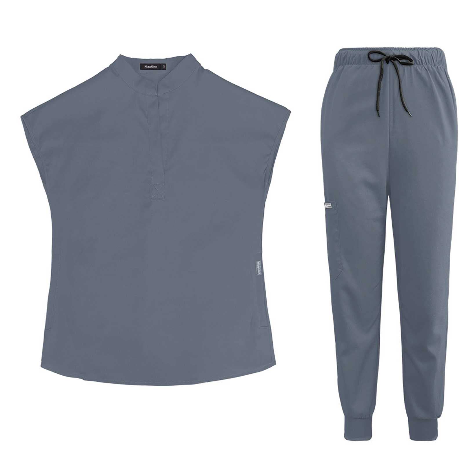 Uniforme Médico para Mujer, Pantalón con Bolsillos y Top Conjuntos Sanitarios Laboral de Enfermería