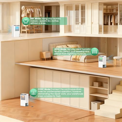 Image of Dehumidifiers for Home, 2000 Sq.Ft Small Dehumidifier with 3.3ft Drain Hose, 2.5L Tank, Timer Sleep Mode, Portable Dehumidifier for Basement, Bedroom, Bathroom (Snow White)