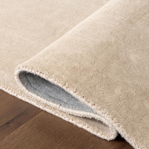 Image of Hand-Tufted Woolen Large Carpets for Living Room 8x11 feet Solid Light Beige Plain Anti-Skid Area Rug High Pile Thick Carpet & Rugs for Hall & Bedroom