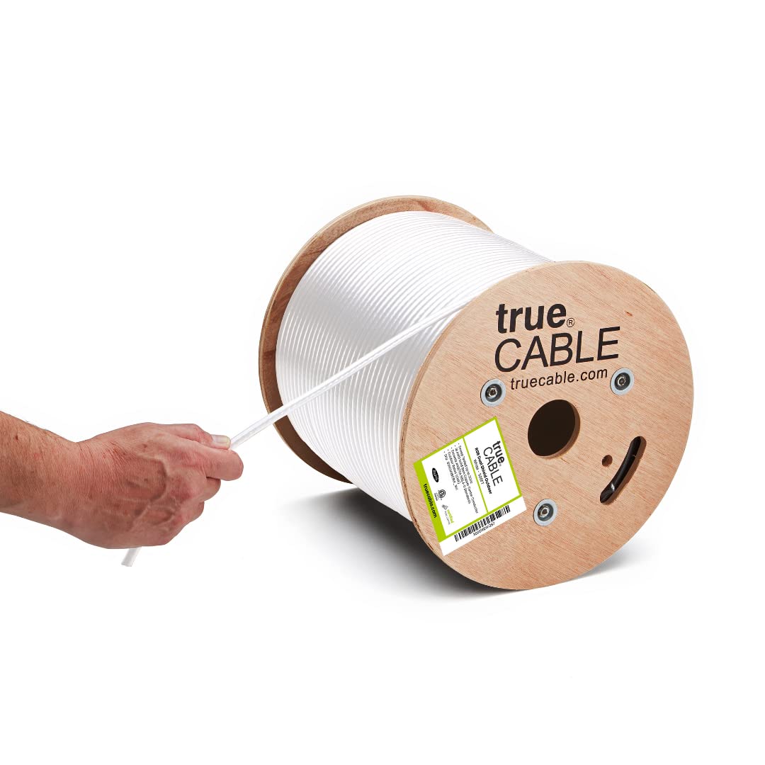 TRUECABLE RG6 Outdoor Dual Shield Bulk Coaxial Cable, 500ft, White, Direct Burial (CMX), 75 Ohm, 18 AWG Bare Copper Conductor, UV Resistant, 3GHz Sweep Tested