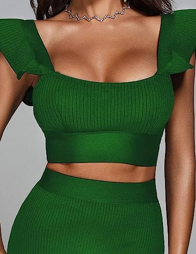BELLA BARNETT Two Piece Skirt Set for Women Bandage Dress Elegant Cocktail Dress Ruffle Mini Skirt Set4