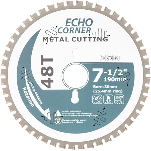 Echo Corner Metallkreissägeblatt 190mm, 30mm Bohrung 25,4mm Ring, für Metall, Stahl, Alu, Holz, Multi Sägeblatt 190x30 190x25,4 Kreissägeblatt Kompatibel mit Bosch Evolution Makita