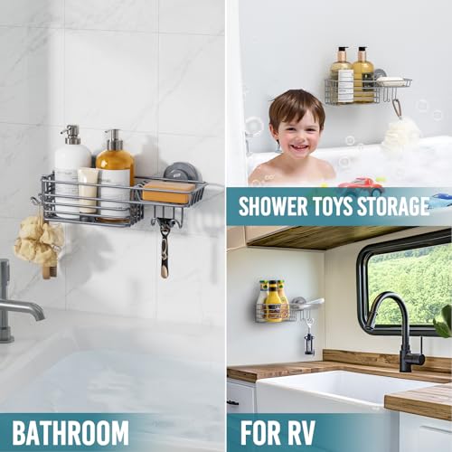 Image of TAILI Shower Caddy Suction Cup with Hooks with Hooks, Grey Shower Holder