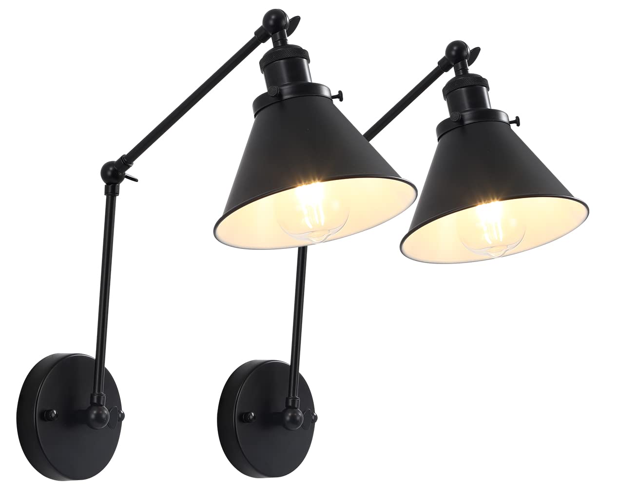 Swing Arm Wall Lamp Set of 2, Adjustable Black Wall Sconce Hardwired