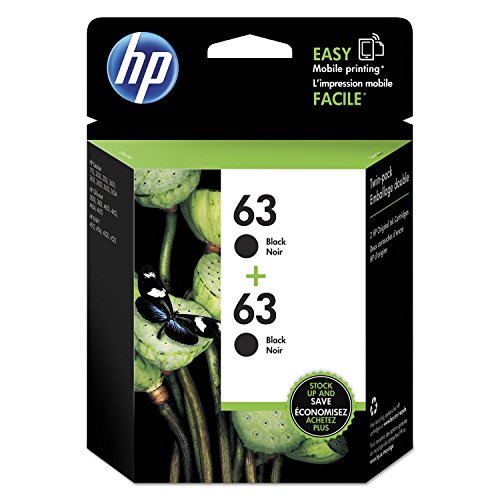 Image of HP 63 | 2 Ink Cartridges | Black | Works DeskJet 1112, 2100 Series, 3600 Series, Envy 4500 Series, OfficeJet 3800 Series, 4600 Series, 5200 Series | F6U62AN