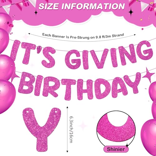 Image of Fulmoon Pre Strung It's Giving Birthday Banner Sparkle Glitter HBD Sign Sweet 16th, Preppy, Cute 21st Birthday Party Decorations Photobooth Backdrop(Hot Pink)