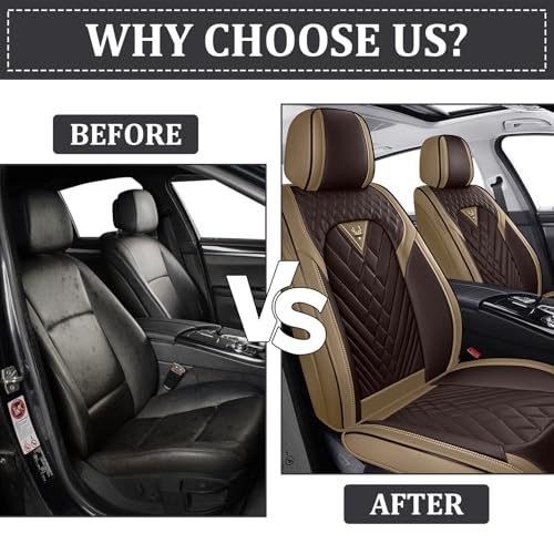 Image of Car Seat Covers Front Seats for Kia Telluride 2020-2026, Anti-Slip Full Coverage Car Seat Covers, Waterproof Nappa Leather Car Seat Cover Sets(2 Seats /Brown Coffee)