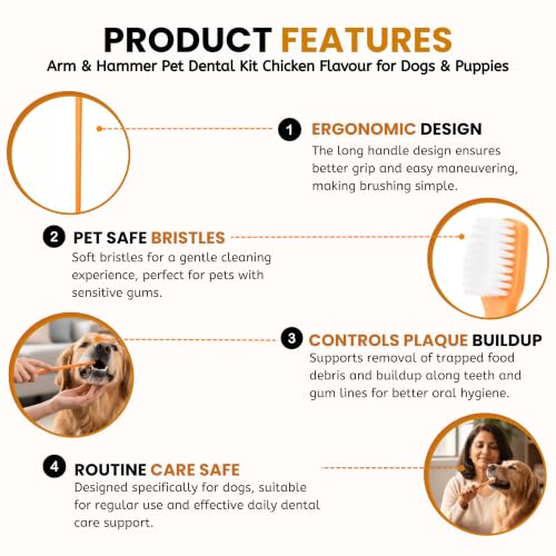 Arm & Hammer, Dog Toothpaste, Dog Toothbrush Kit, Chicken Flavor | Enzymatic baking soda formula freshens breath; dual-sided brush with large and small heads plus finger brush - image 4