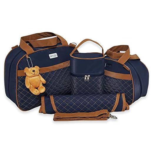 Bolsas de Maternidade Bordado Matelassê Detalhe Marrom Térmico Impermeável Cor: Azul Marinho