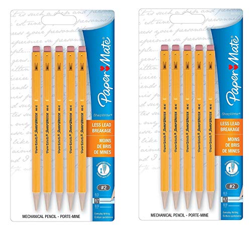 Paper Mate SharpWriter Mechanical Pencils, 0.7 mm, #2 HB, Yellow, Pack of 10
