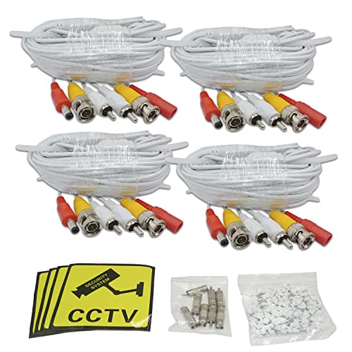4 x 60ft Security Camera BNC Cable,Video Audio with Power for CCTV Camera Installation,Pre-Made All in one Siamese coaxial Plug Ready