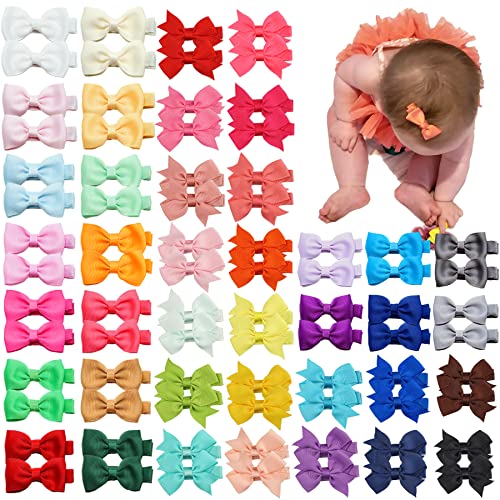 Image of Ayesha 80 Pieces Baby Hair Bows Clips 2 inches Hair Bows for Newborn Girls Fully lined Swallowtail and Bowknot 2 Type Hair Accessories for Infant Toddler Baby Girls 40 Colors in Pairs