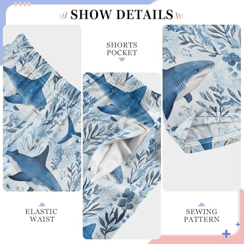Boys' Pants Ocean Cute Sharks Blue Leaves Long Bottoms Jogger Pants Elastic Waist Trousers with Pockets S-XL4