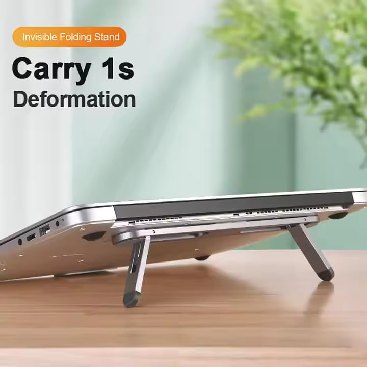 Image of SOOPII Mini Laptop Stand with Aluminum Body Adjustable Height, Lightweight & Foldable, Non-Skid Silicone Feet, Compatible with 11 to 17 Inch Laptops, Portable Ergonomic Stand for Desk, Table & Travel