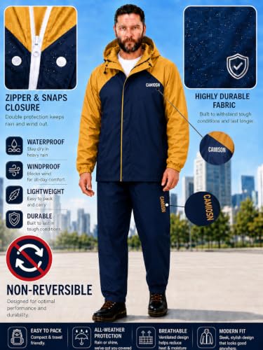 Image of Mens Raincoat Suit with Pant Set Eluxia Series | Waterproof Lightweight Breathable Rain Wear | Elastic Cuff & Waterproof Zipper Raincoat for men waterproof